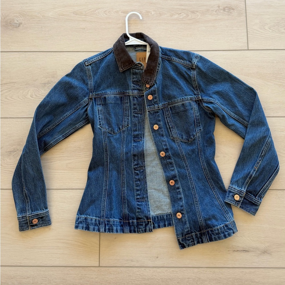 GAP Blue Denim Jacket with Brown Corduroy Collar
